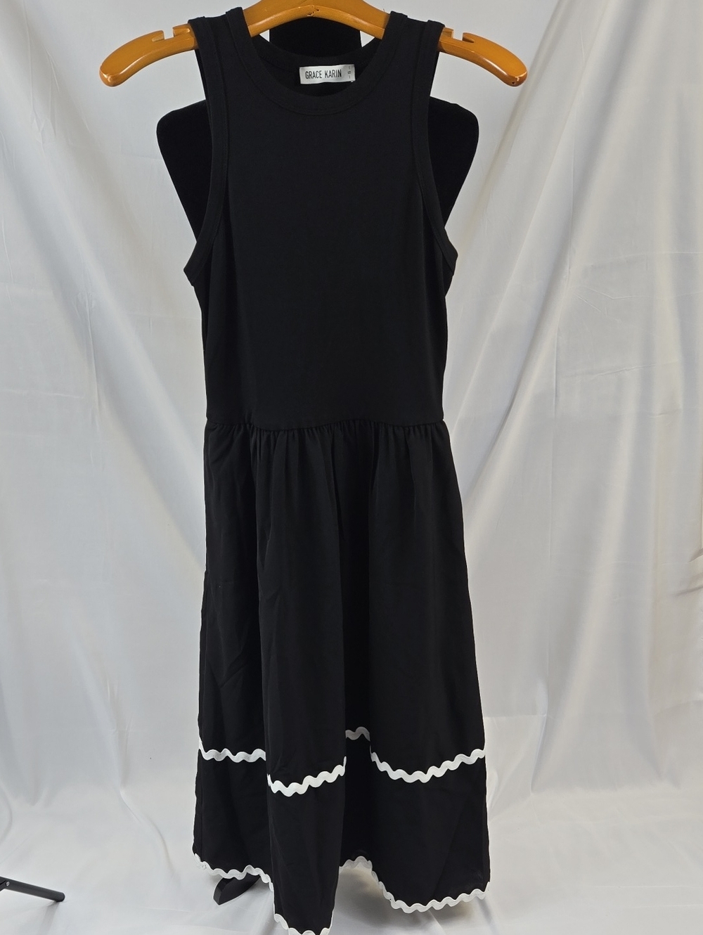Grace Karin Black Sleeveless Dress with White Trim Small